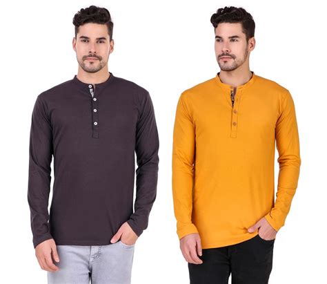 Buy PAPER CRANE 100% Cotton Mandarin/Chinese Collar Full Sleeve Hosiery ...