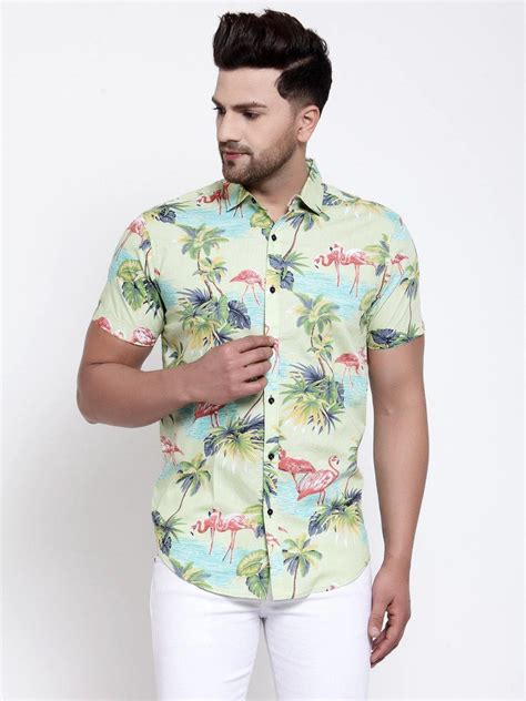 Men Light Green Floral Print Boxy Fit Casual Smart Shirt – StyleQuotient