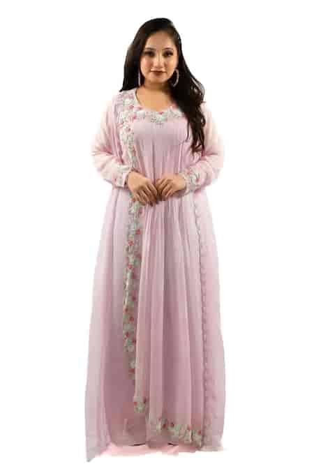 Buy Purple Georgette Embroidery Round Neck Floral Kurta With Cape For ...