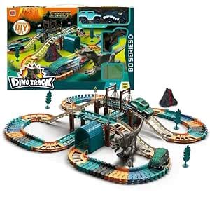 Buy TEMSON Dinosaur Track Set for Kids, Flexible Track Playset, Create ...