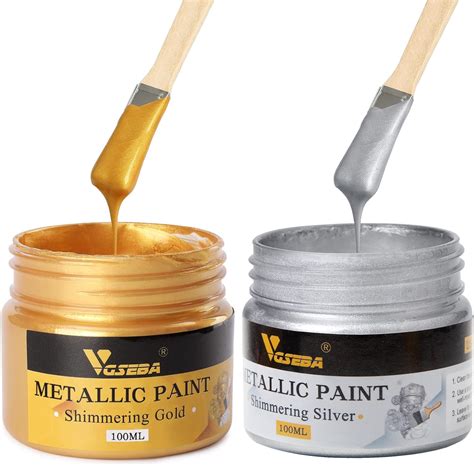 VGSEBA 200ml Water Based Gold Silver Foil Acrylic Paint Eco Friendly Metallic Paint for Arts and ...