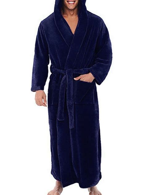 Frontwalk Mens Bath Robes Long Sleeve Wrap Robe Hooded Dressing Gown ...