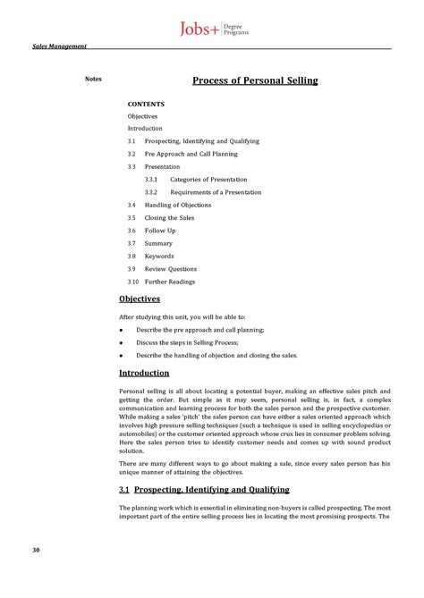 Unit-11 Selling Process in Retail - Sales Management ####### 30 ...