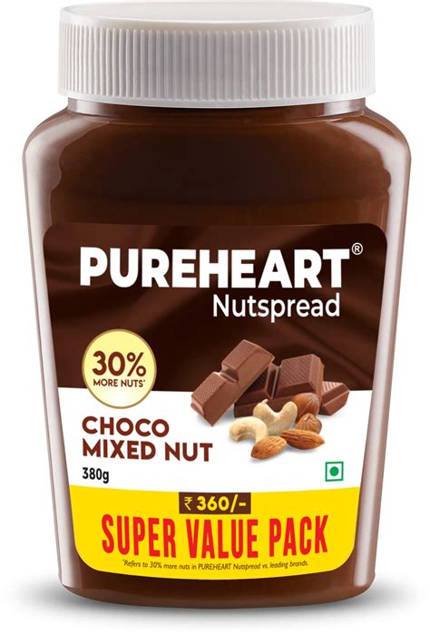 Pureheart Nut Spread Choco Mixed Nut (380 gm) Nutty Chocolate Spread ...