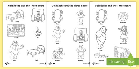 Precursive Goldilocks and the Three Bears Words Colouring Sheet ...
