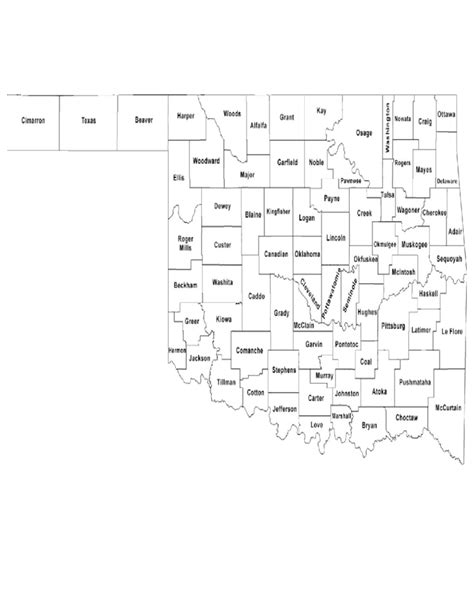 Oklahoma County Map with County Names Free Download