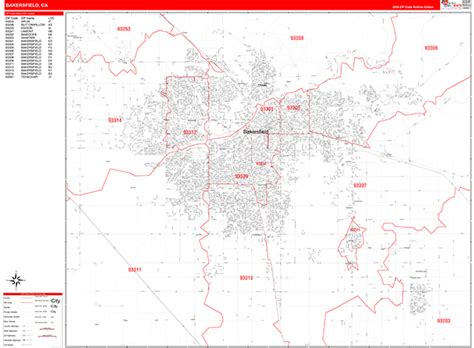 Bakersfield California Zip Code Wall Map (Red Line Style) by MarketMAPS ...