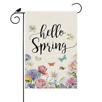 BOTB LIHM Hello Spring Garden Flag Butterfly Flowers Small Burlap 12x18 ...