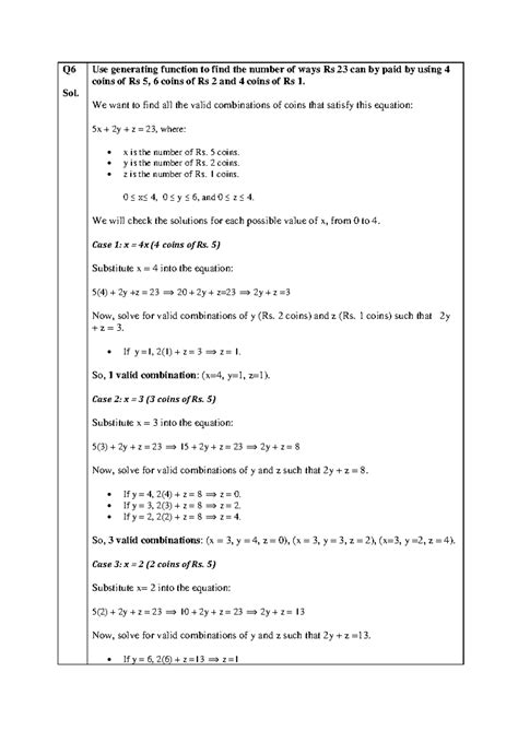 Assignment 5: Generating Functions & Pigeonhole Principle (Q6 & Q7 ...