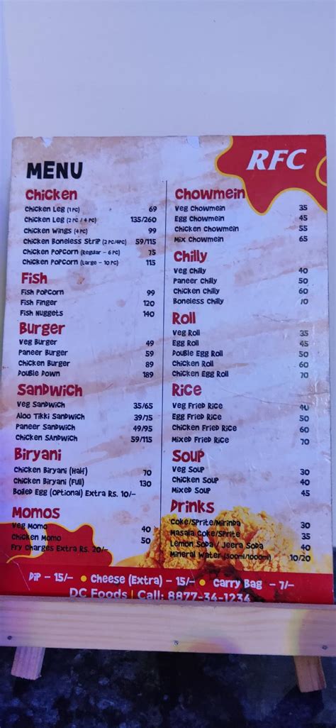Menu at RFC, Ranchi