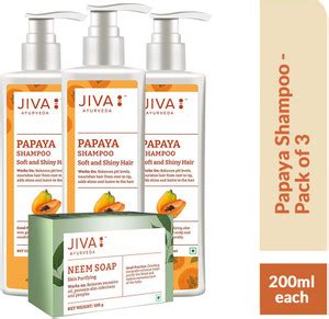 JIVA Papaya Shampoo - Scalp Cleansing Formula - 200 ml Each, Pack of 3 ...