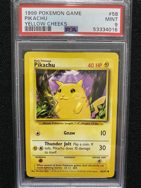 1999 Pokemon Base Set Pikachu Yellow Cheeks 58/102 PSA 9 Mint | eBay