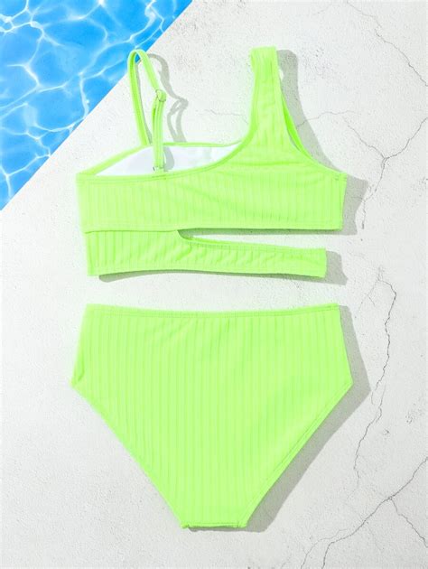 Conjunto de Maiô Bikini Assimétrico com Recortes para Meninas Pré ...