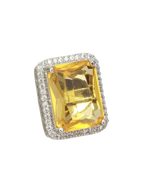 Priyaasi Yellow Block American Diamond Silver-Plated Stud Earrings