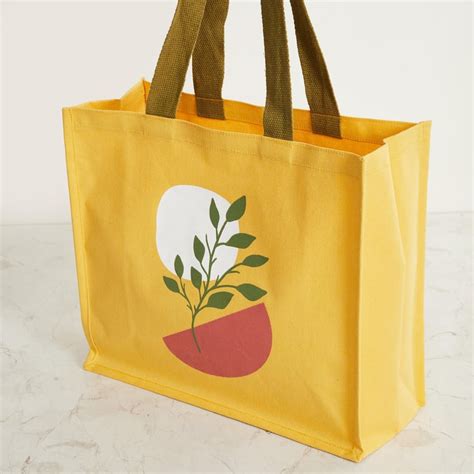 Buy Mineralas Yellow Printed Cotton Shopping Tote Bag from Home Centre ...