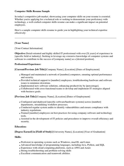 Computer Knowledge in Resume 的图像结果