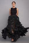 Buy Black Net, Ponte Roma Round Ruffle Dress For Women by Deepika Arora ...