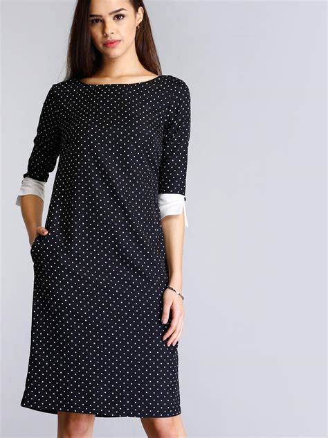 Buy Black and White Colour Block Polka Dot Shift Formal Dress Online ...