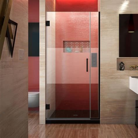 Unidoor Plus Satin Black 72-in Frameless Hinged Shower Door in the ...