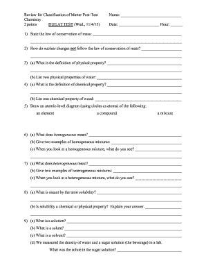Fillable Online web lincoln k12 mi Review for Classification of Matter ...