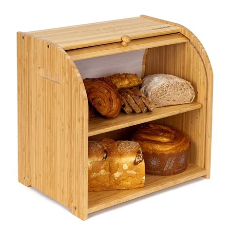 Goodpick Bamboo Bread Storage Box Large Wood Bread Boxes for Kitchen ...