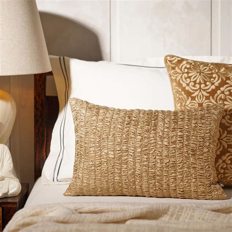 Buy Pure Home + Living Gold Textured Rectangle Cushion Cover Online at ...