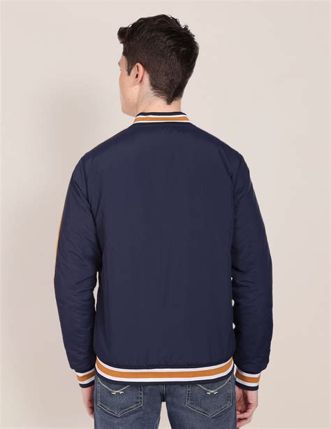 Buy Men Stand Collar Solid Bomber Jacket Blue|U.S. Polo Assn. India