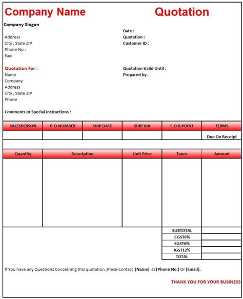 Image result for Excel Quotation Format