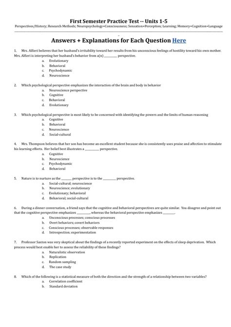 AP Psychology Units 1-5 Practice Exam - Psychology - Stuvia US