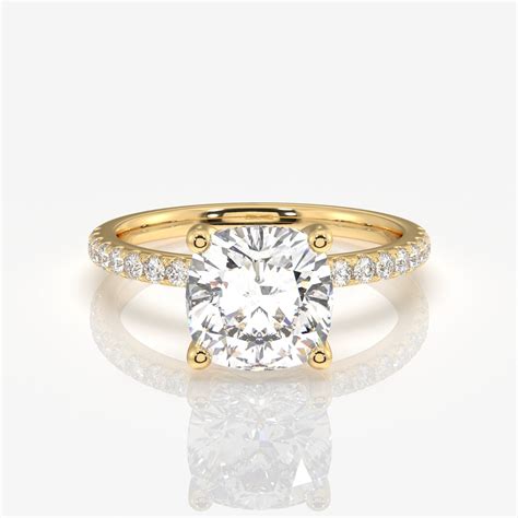 Cushion Cut Moissanite Diamond Pave 14k Gold Ring – Caratbazaar