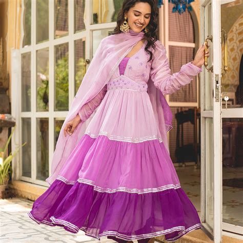 Purple Mirror Work Layered Anarkali Suit – Suti Rang