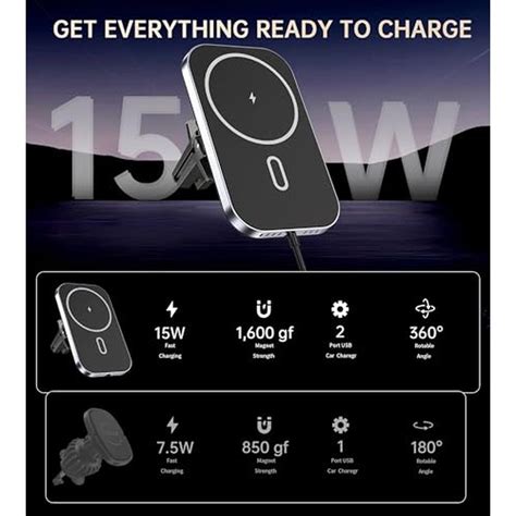 Mukiya for MagSafe Car Mount Charger with Adapter, 360 Rotation Magnet ...