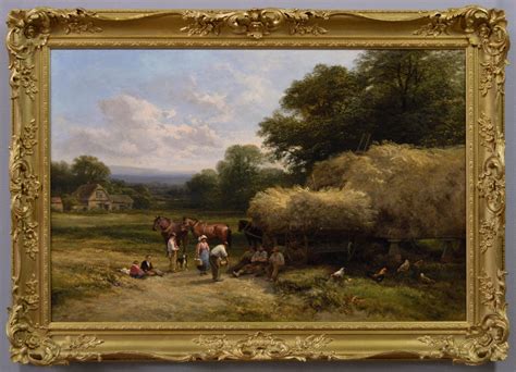 George Cole - 19th Century landscape genre oil painting of farmworkers with horses and a dog For ...