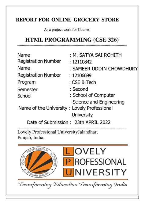 HTML Project - m kwndldjdjlfnl - REPORT FOR ONLINE GROCERY STORE As a ...