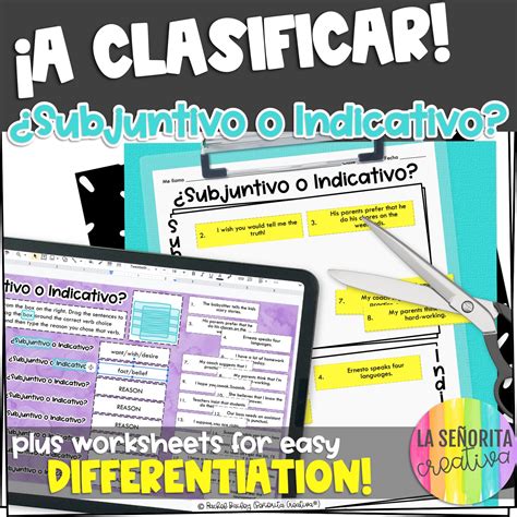 Subjunctive vs Indicative - Spanish Sorting Activity and Worksheets ...