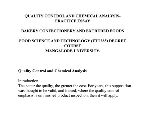 Quality Control AND Chemical Analysis - QUALITY CONTROL AND CHEMICAL ...