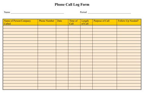 Phone Call Record Template