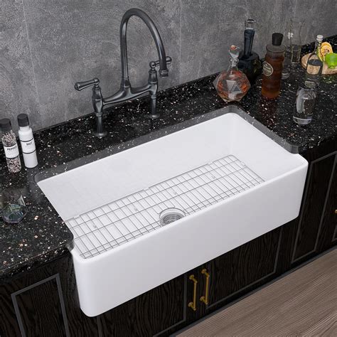 Miuara Farmhouse Sink 36 Inch x 18 Inch Fireclay Glossy White Farmhouse ...