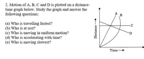 2. Motion of A, B, C and D is plotted on a distance- time graph below ...