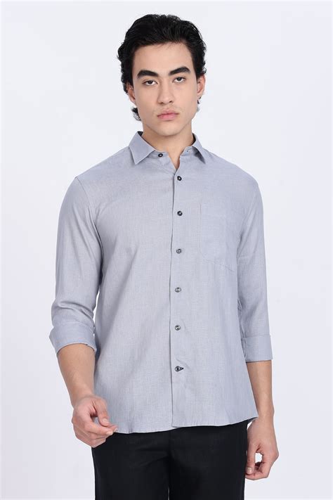 Men’s Light Grey Full Sleeve Linen Shirt – 100% Pure Linen | Linen Cul