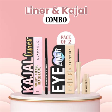 Glamveda Smudge-Proof Black Kajal & Eyeliner Combo | Intense Pigment ...