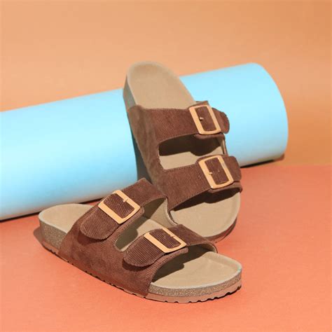 Women’s Corduroy Buckle Slides in Brown – Koblerr