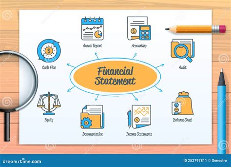 Financial Statement Icon In Flat Style. Document With Lock Vector ...