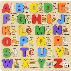 WISHKEY 3D Wooden Capital Alphabet Puzzles With Pictures for Children ...