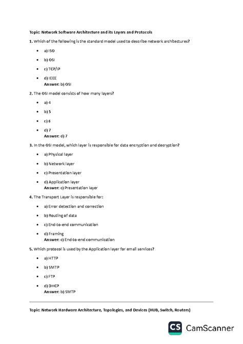 MTE Sample MCQ Practice Questions on Network Software & Hardware - Studocu