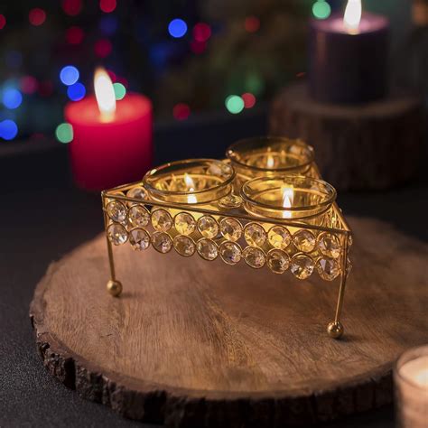 Buy Homesake® Crystal Tri Votive Stand (with 3 Votive) Yellow, Candle ...
