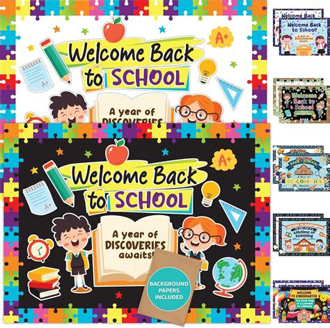 80 Pcs Welcome Back to School Bulletin Board Set with Background