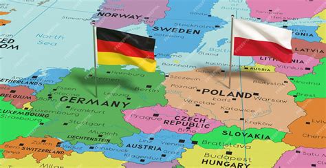 Premium Photo | Germany and Poland pin flags on political map 3D ...