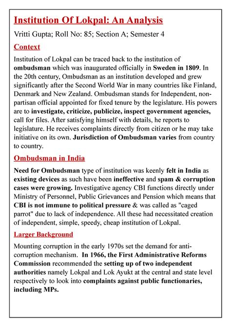 Institution Of Lokpal in India, Detailed Analysis - Institution Of ...
