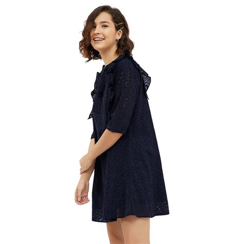 Buy FEMELLA Navy Cotton Floral Schiffli Lace Dress at Amazon.in